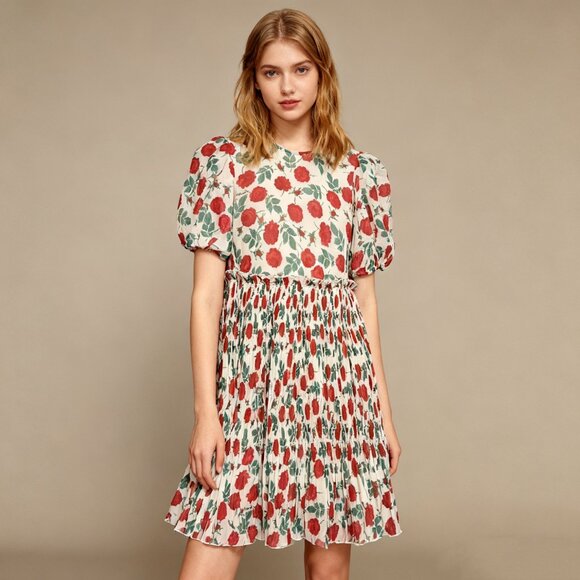 Ganni Dresses & Skirts - NWT GANNI Floral Print Pleated Georgette Mini Dress Size 36 Jenney